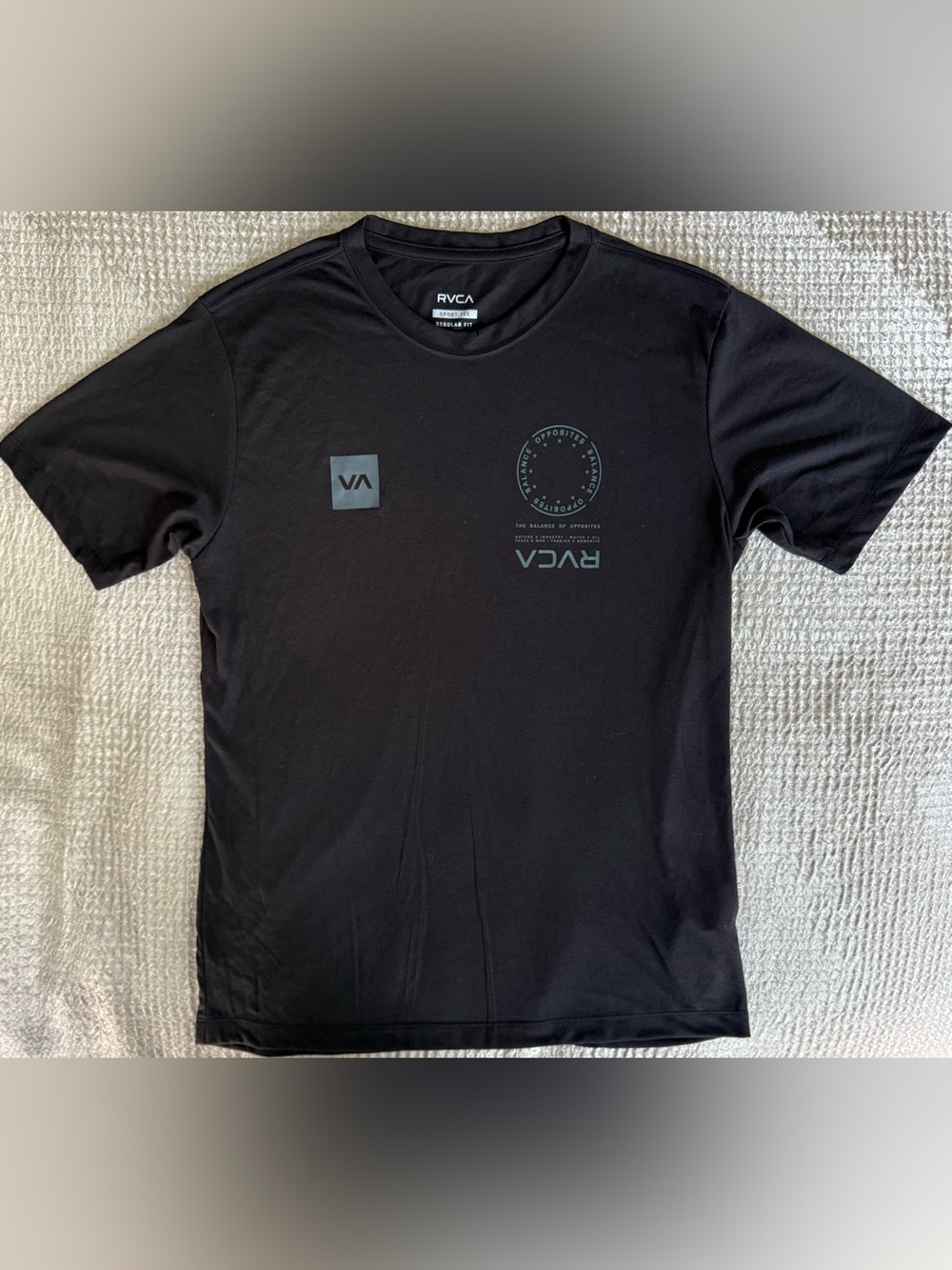 RVCA Sport Tee Black Graphic Logo Mens L Regular Fit Gym Workout